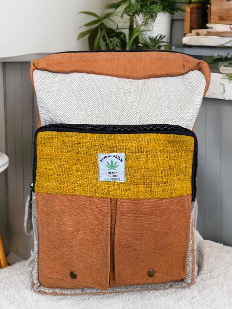 Hemp Backpack, Eco Friendly Handmade Rucksack, Sustainable Travel Bag, Unisex Everyday Pack