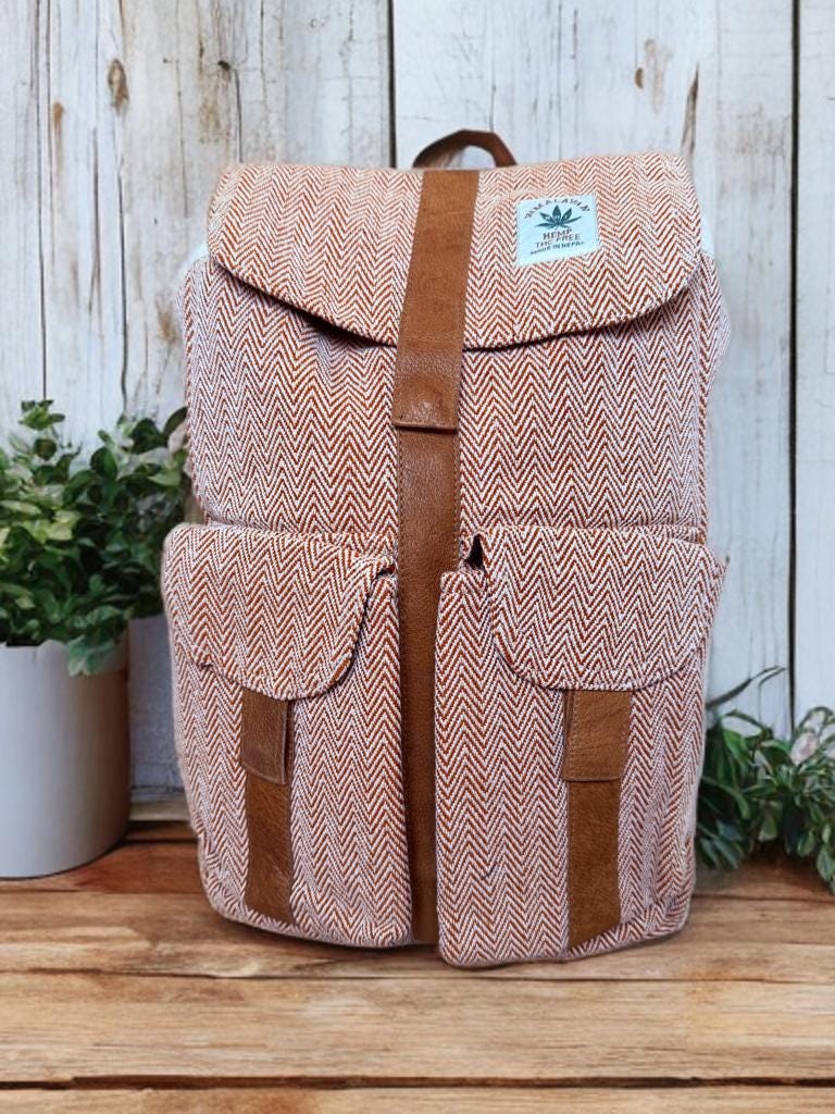 Hemp Backpack, Eco Friendly Handmade Rucksack, Sustainable Travel Bag, Unisex Everyday Pack