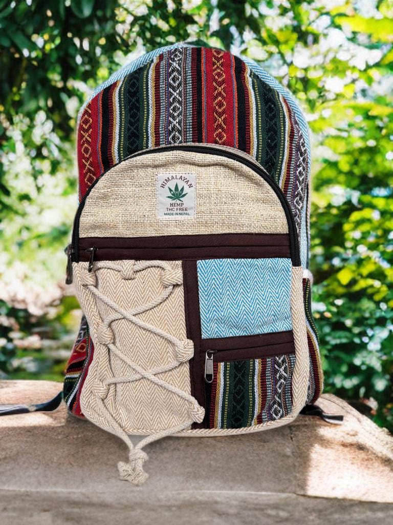 Hemp Backpack, Eco Friendly Handmade Rucksack, Sustainable Travel Bag, Unisex Everyday Pack