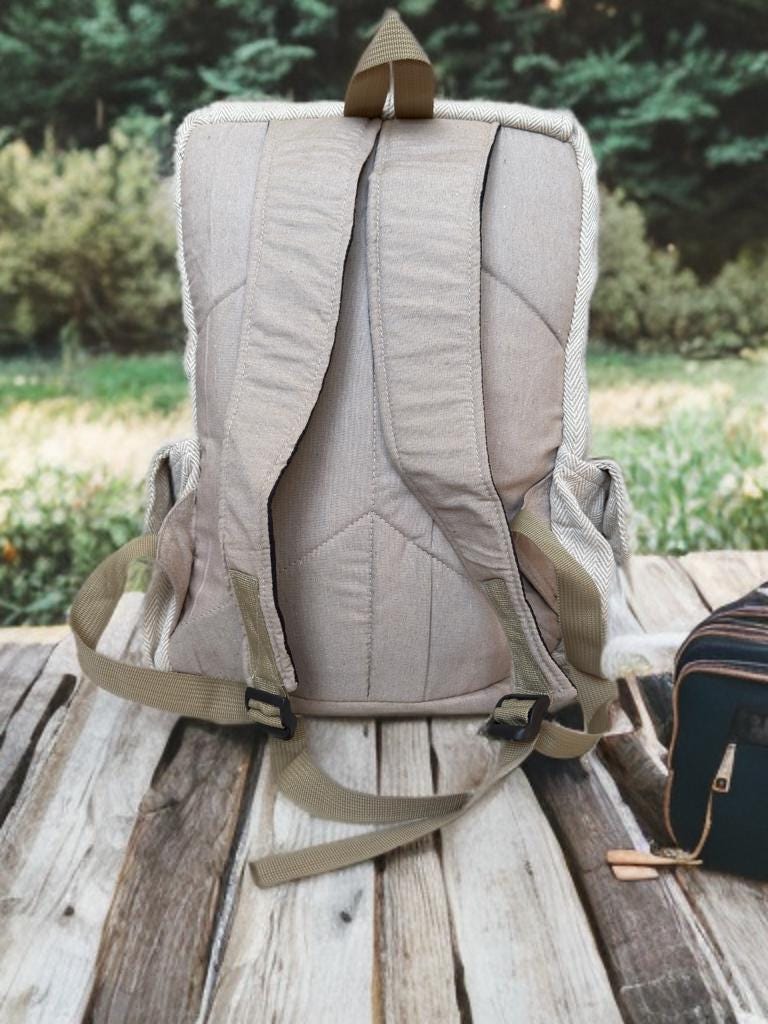 Hemp Backpack, Eco Friendly Handmade Rucksack, Sustainable Travel Bag, Unisex Everyday Pack